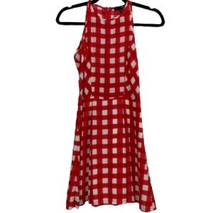 Aqua Gingham Plaid Print Dress in Red/White